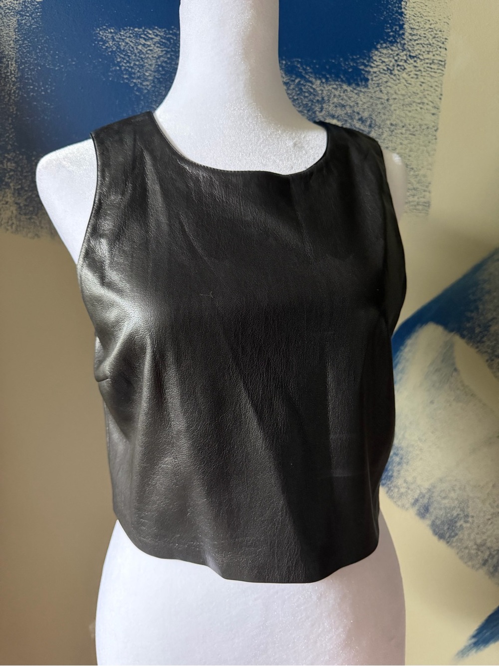 Good American Black Faux Leather Crop Top